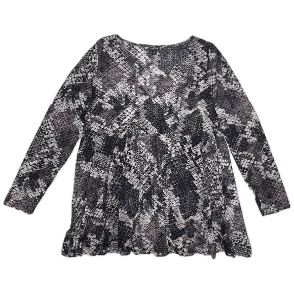 torrid Tops - Torrid Top Snake Print Babydoll Knit And Mesh Long Sleeve Black Beige 2X 18 20
